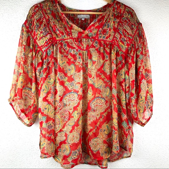 Cost Plus World Market Tops - Sheer Boho Festival Red Blouse